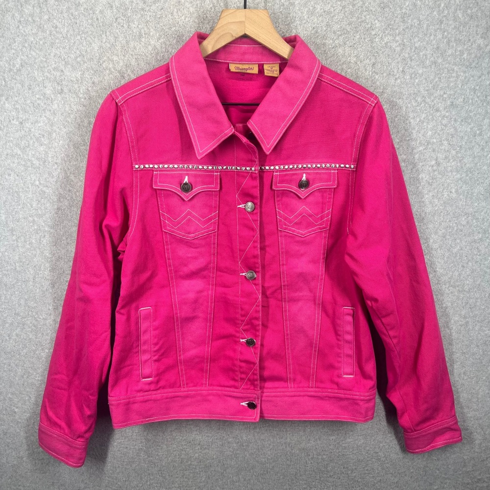 Wrangler Denim Jacket Womens M Pink Studded Western Cowgirl EUC